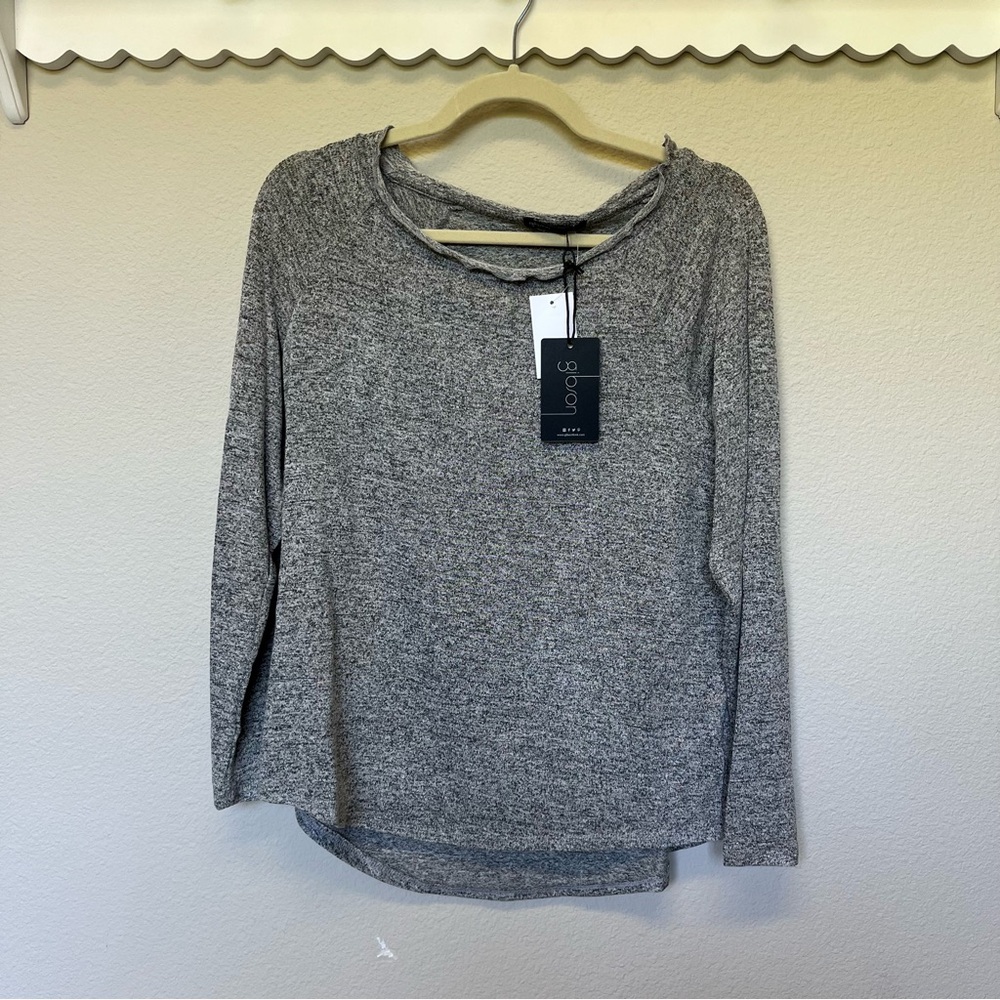 Gray Ruffled Crew Neck Shirt